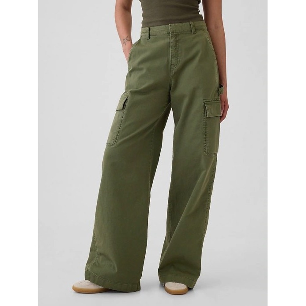 Gap Baggy Cargo Pants Olive Green Wide Leg Utility Size 4